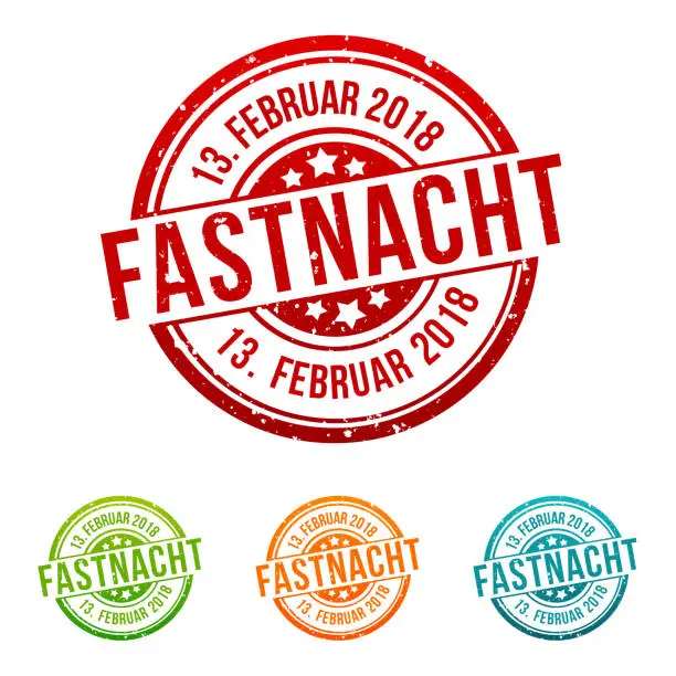 Vector illustration of Fastnacht 2018 - Carnival in February - Seals in different colors.