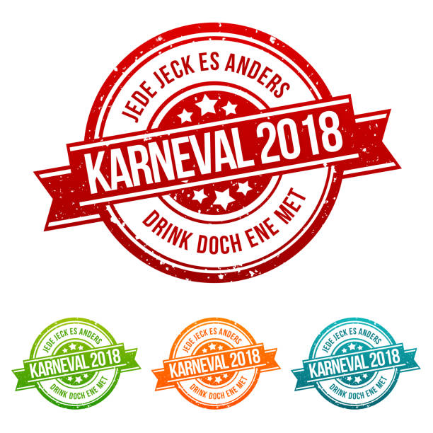Carnival 2018 - Sayings in Kölsch - Seals in different colors. Carnival 2018 - Sayings in Kölsch - Seals in different colors. mütze stock illustrations