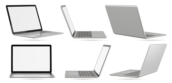 3D illustration rendering object. Laptop computer with blank screen isolated white background. Clipping path image.