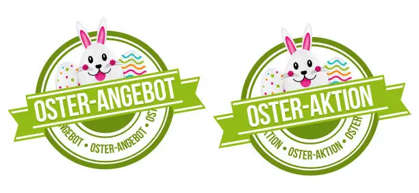 Vector illustration of Easter offer and Easter promotion - seal with Easter egg and Easter bunny.