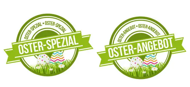 Vector illustration of Easter special and Easter offer - seal with Easter eggs and flower meadow.