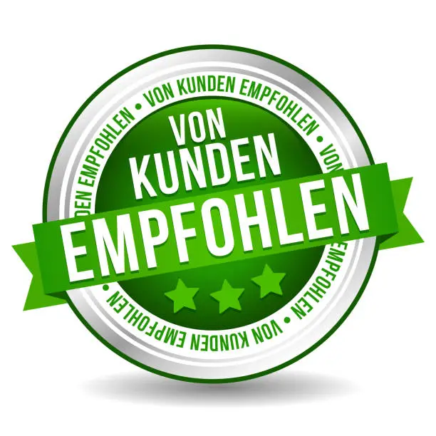 Vector illustration of Customer Recommended Button - Online Badge Marketing Banner with Ribbon. German-Translation: Von Kunden empfohlen