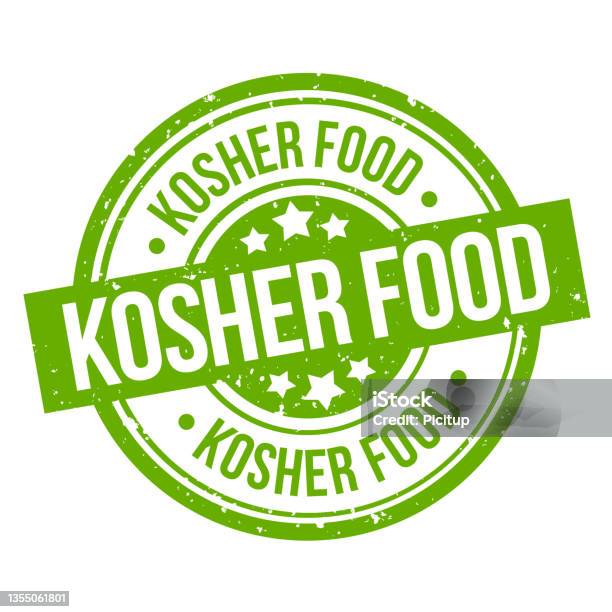 Kosher Food Round Green Grunge Stamp Badge Stock Illustration - Download Image Now - Kosher, Food, Symbol