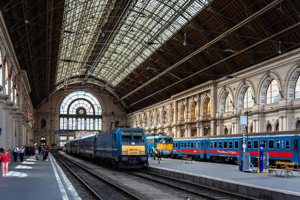 Budapest, Hungary, July 02: Residents and visitors of the city of Budapest await a train on the inner platform of Keleti station on July 02, 2018.