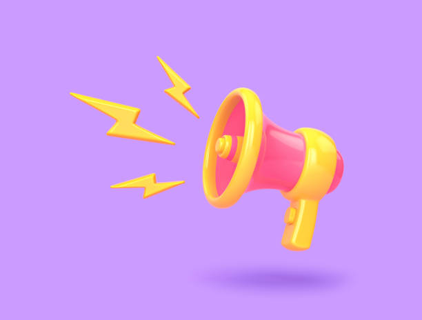 istock Cartoon megaphone isolated on purple background 1355062201