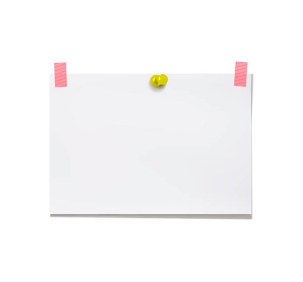 ilustrações de stock, clip art, desenhos animados e ícones de vector paper, illustration isolated on white background, yellow pin button. - papel parede