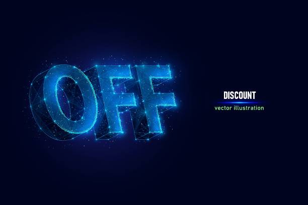 istock Off price cut symbol digital wireframe made of connected dots. Holiday discount sign low poly vector illustration on blue background. 1355063602