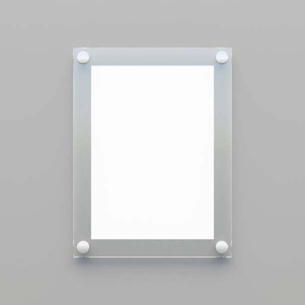istock Blank Clear acrylic boards with white paper on gray background. 3D rendering illustration 1355065991
