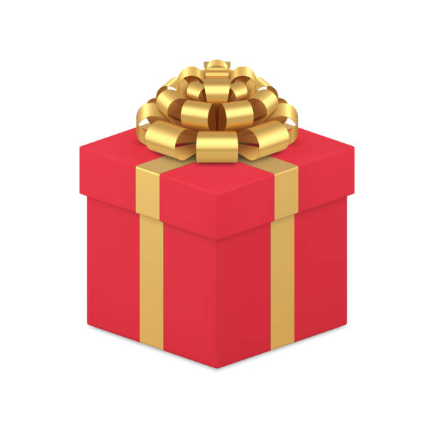 istock Realistic luxury classic red gift box with metallic golden bow ribbon template vector illustration 1355068945