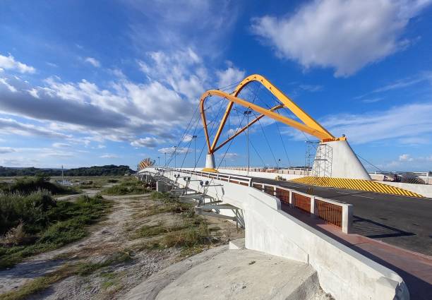 Modern Suspension Bridge with Beautiful Orange Arches