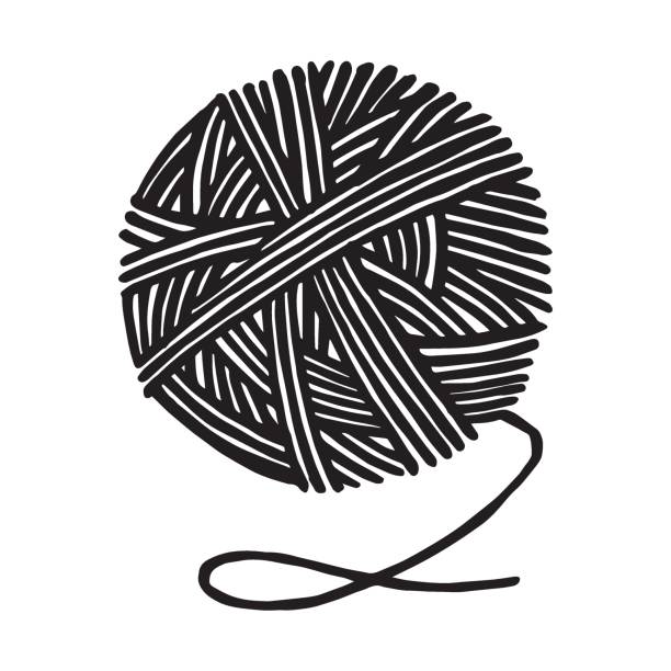 ilustrações de stock, clip art, desenhos animados e ícones de vector drawing in the style of doodle. a ball of yarn for knitting and crocheting. black and white graphic drawing, handicraft symbol, hobby, domestic life - yarn ball