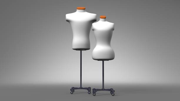 istock Display mannequins on gray background. 1355077510