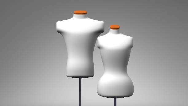 istock Display mannequins on gray background. 1355077524