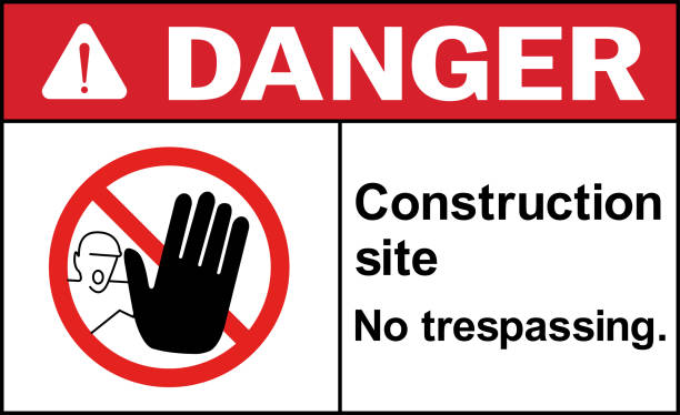 ilustrações de stock, clip art, desenhos animados e ícones de construction site. no trespassing. - construction site sign road warning sign warning sign