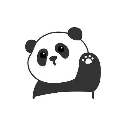 Cute panda waving paw cartoon icon, vector illustration