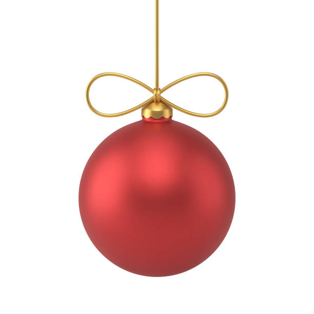Richness classic red metallic ball Christmas tree decor for indoor festive design 3d mockup vector Richness classic red metallic ball Christmas tree decor for indoor festive design 3d mockup template realistic vector illustration. Elegant luxury December traditional holiday celebration toy isolated christmas ornament stock illustrations