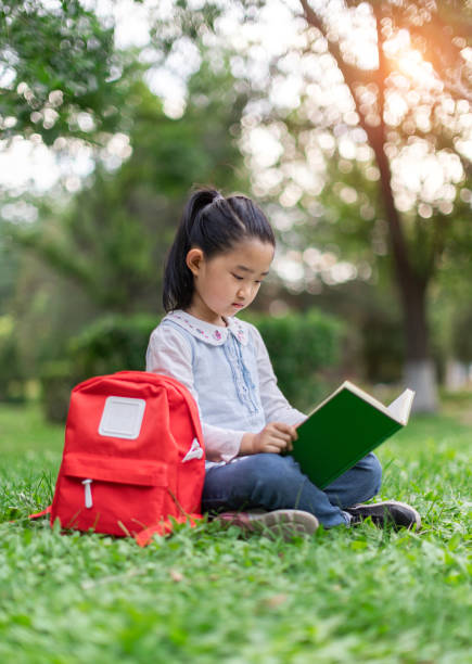 istock Little Girl Reading Book on Grass 1355081510