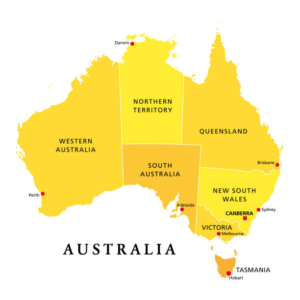 австралия, административные штат�ы и территории, политическая карта - australia map stock illustrations