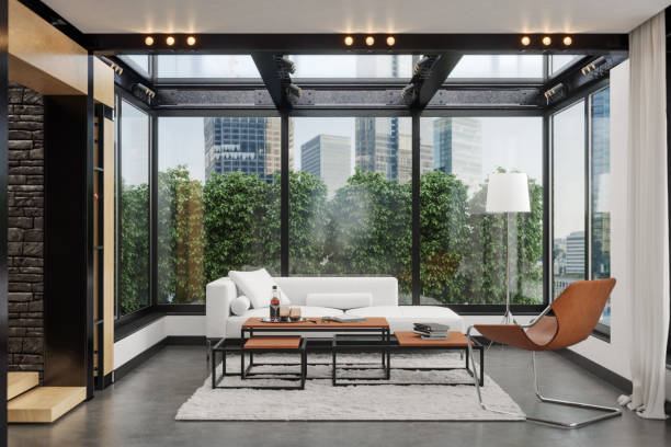 istock Contemporary Luxurious Living Room In Downtown 1355085417