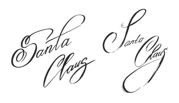 Christmas calligraphic signature of Santa Claus Christmas calligraphic signature of Santa Claus. Isolated vector by hand. Winter holiday, design for greeting cards and letters, banners and posters,
emblems and prints. santa letter stock illustrations