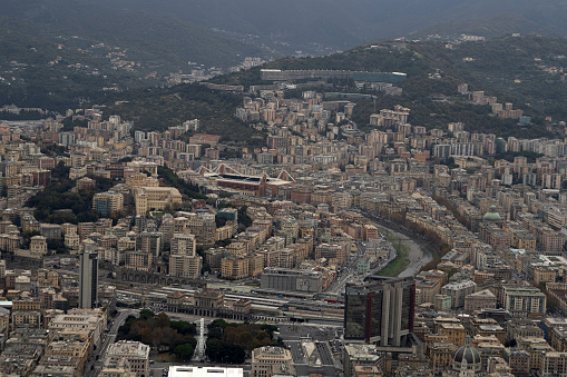 Genoa town Marassi soccer stadium aerial view panorama
