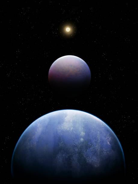 istock Parade of planets in space, two planets converge 1355089133