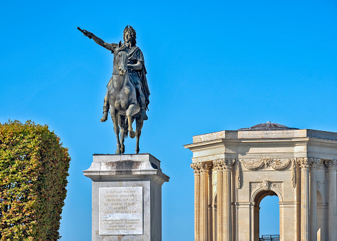 A view of the Column of the Goddess, Vieille Bourse and La Voix du Nord headquarters situated in Grand Place in the historic city of Lille, France.