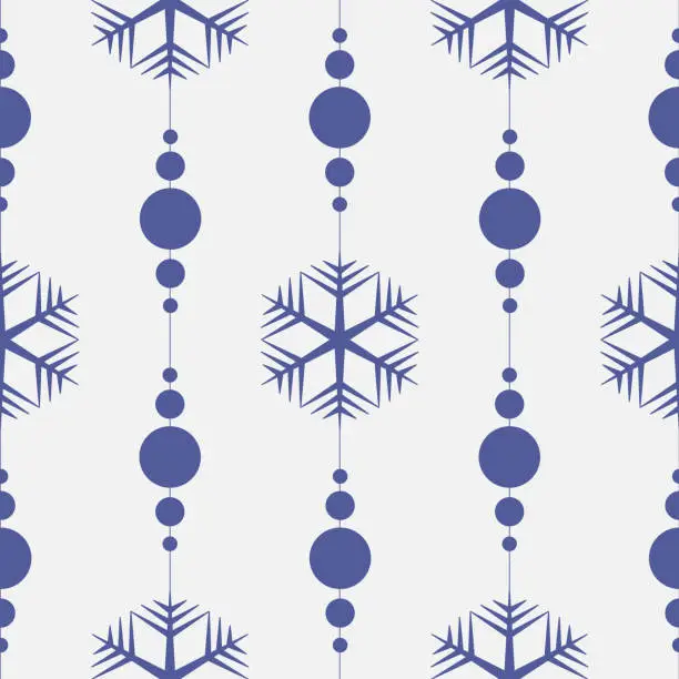 Vector illustration of Crystal shape snowflake and round Christmas tree decoration, simple seamless pattern