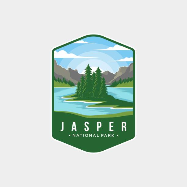 illustrations, cliparts, dessins animés et icônes de illustration de l’icône de l’emblème du parc national jasper - national wildlife reserve illustrations