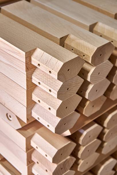 istock Simple tables legs of solid beechwood in carpentry workshop 1355093131
