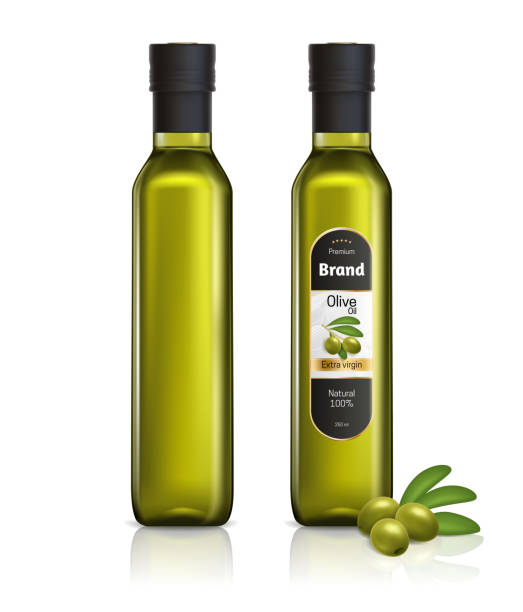 ilustraciones, imágenes clip art, dibujos animados e iconos de stock de realista 3d detallado conjunto de botellas de vidrio de aceite de oliva. vector - aceite de oliva