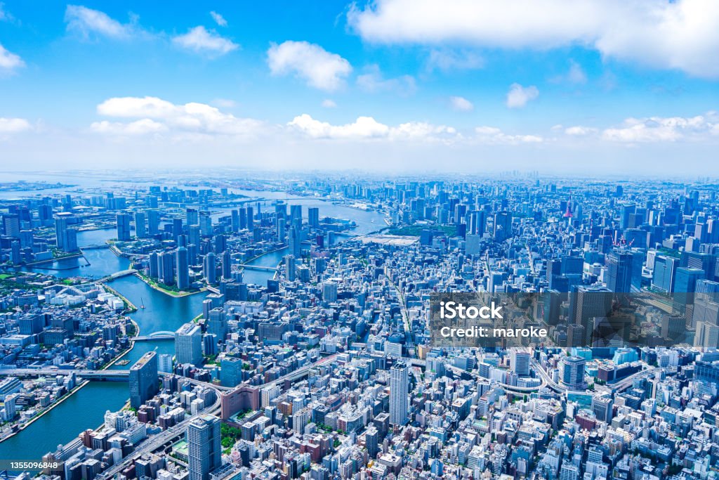 Aerial photograph of Tokyo Bay Area Tokyo - Japan Stock Photo