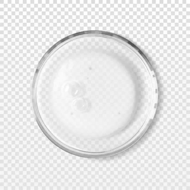 Vector illustration of Petri dish with cosmetic texture blob with bubbles isolated realistic vector illustration