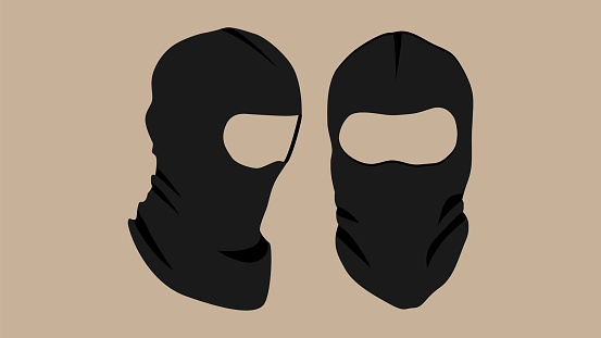 Black balaclava or bandit mask. Vector image of a black mask with slits for the eyes.