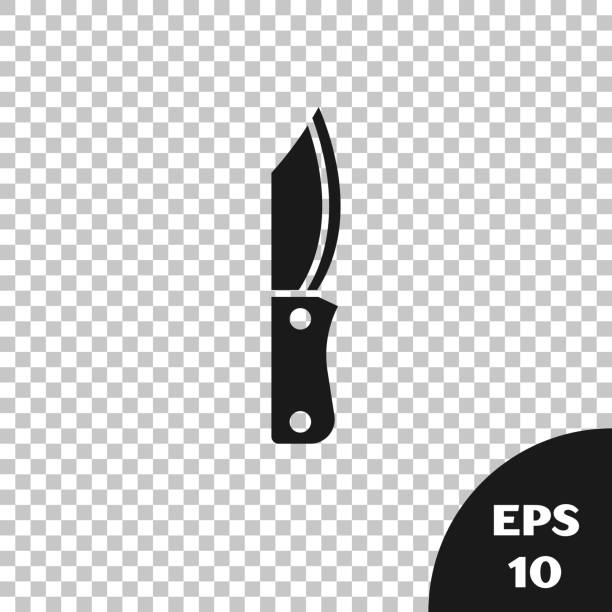 ilustrações, clipart, desenhos animados e ícones de ícone da faca militar preta isolado em fundo transparente. vetor - weapon dagger hunting hunter