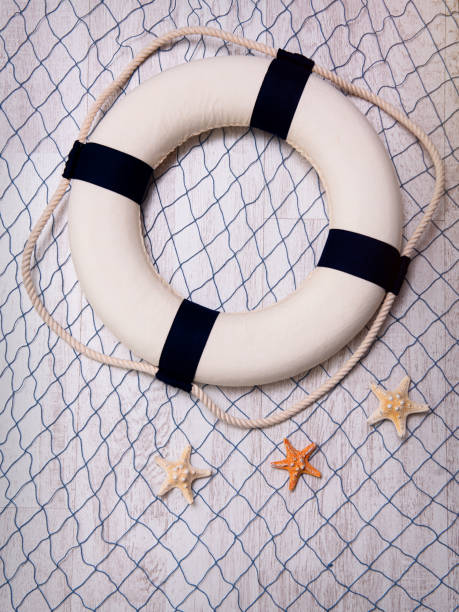 istock Lifebuoy on a blue grid over white background 1355110127