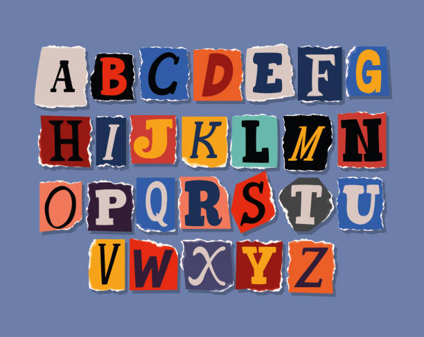 lösegeldforderung alphabet font cartel - letter text bribing alphabet stock-grafiken, -clipart, -cartoons und -symbole