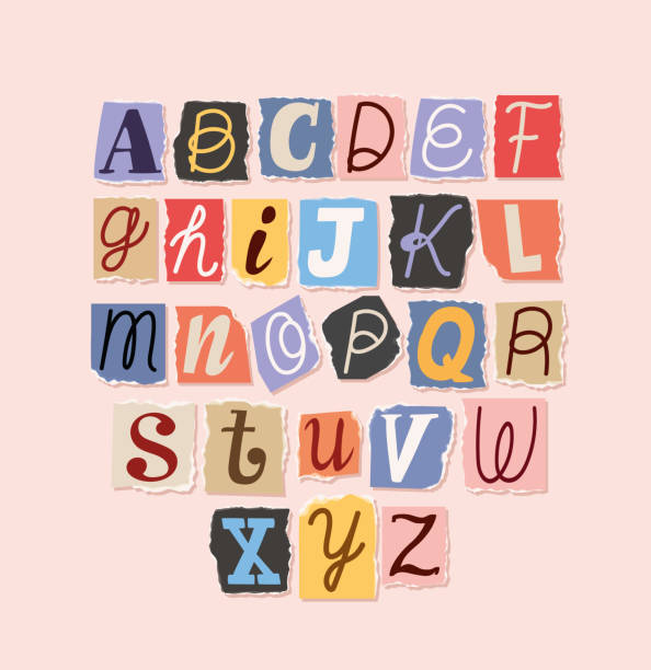 lösegeldforderung alphabet schriftart design - letter text bribing alphabet stock-grafiken, -clipart, -cartoons und -symbole