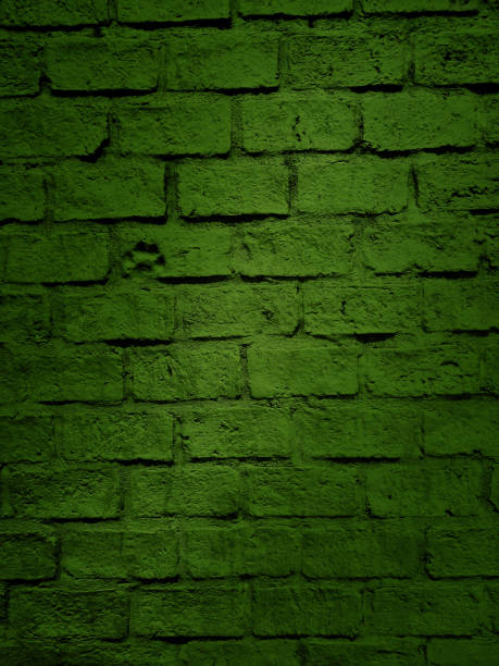 close up shot at the surface of dark green bumpy brick pattern wall with stamped of dog footprint. artificial stone brick wall texture for loft, industrial concept design. high defination image. primer plano en la superficie de la pared de ladrillo con baches de color verde oscuro con estampado de huellas de perro. textura de pared de ladrillo de piedra artificial para loft, diseño de concepto industrial. imagen de alta definición.