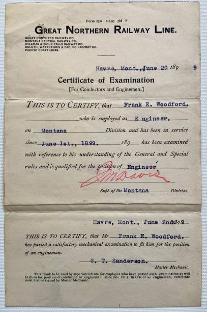 istock Certificate of Examination 1899 Railroad 1355117197