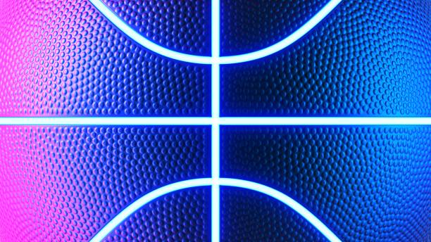 Basketball ball with glowing lines in neon lights