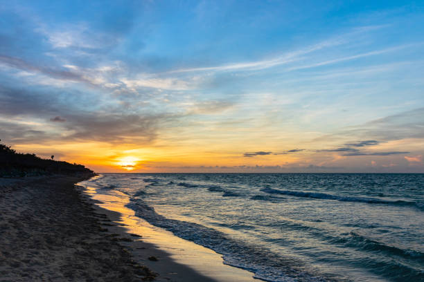 istock Beautiful sunset on the ocean shore in the evening 1355122845