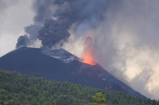 Volcanic eruption. Cumbre Vieja Natural Park. El Paso. La Palma. Canary Islands. Spain.