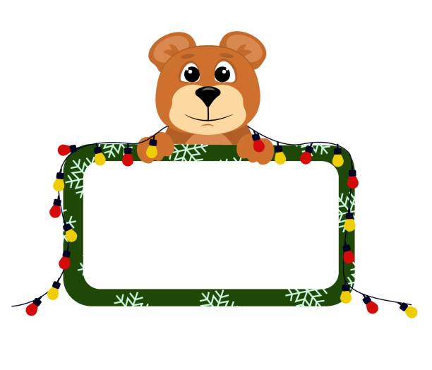 istock vector illustration of a teddy bear with a Christmas garland and a place for text, in Christmas style, isolated on a white background 1355124962