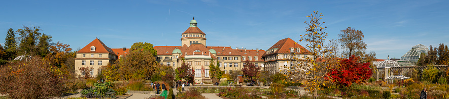Panoramic view of the Botanical Garden in Munich during the autumn afternoon of October 31st. 2021