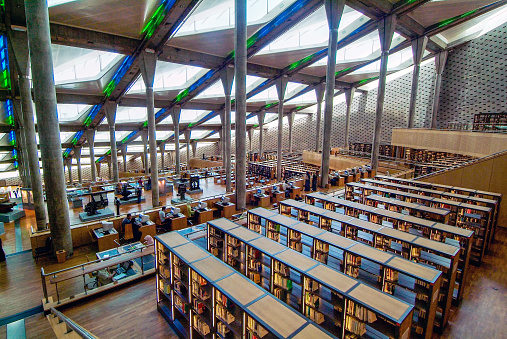 Paris, France - December 11, 2022: people sitting in the large reading hall of the public Richelieu  National library