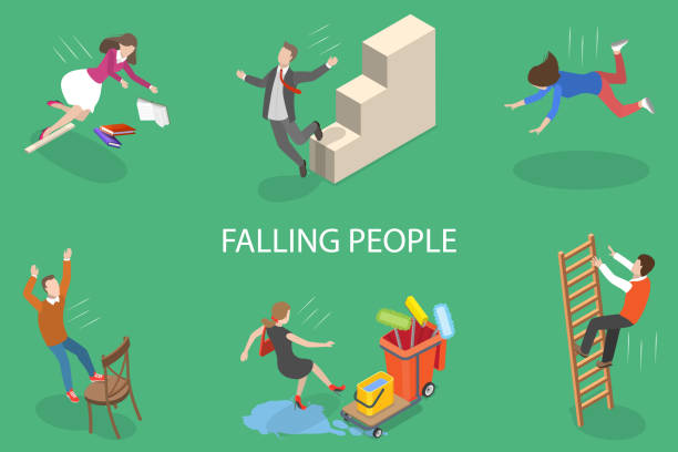 illustrazioni stock, clip art, cartoni animati e icone di tendenza di illustrazione concettuale vettoriale piatta isometrica 3d di persone che cadono - falling people tripping senior adult