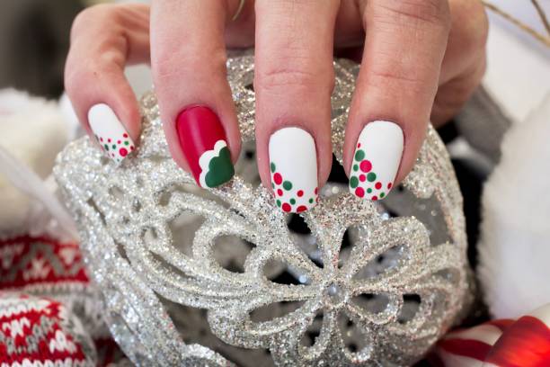 istock Christmas Red and Green Nail Art Design 1355129240