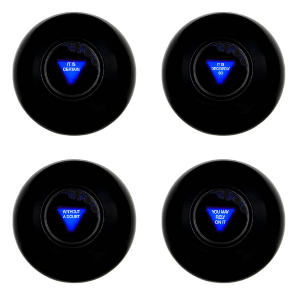 istock Set of four magic 8 balls with positive predictions isolated on white background 1355131746