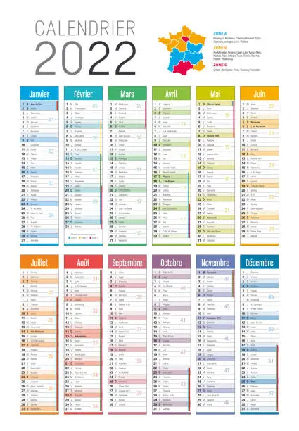 Vector illustration of Year 2022 French calendar template